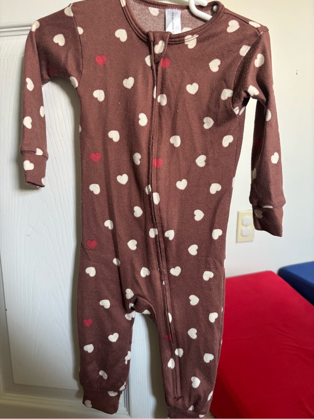 Brown Heart-Print Kids Footie One-Piece Pajama